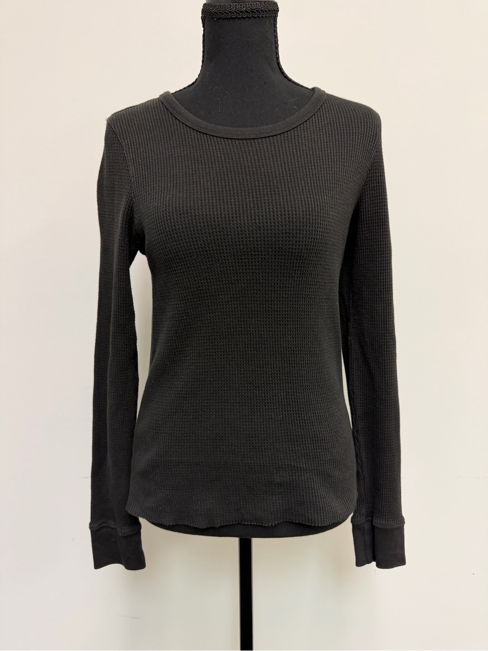 American Eagle Outfitters Black Waffle Knit Long Sleeve Top